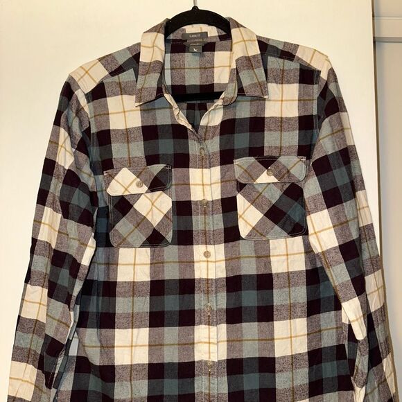 Eddie Bauer Large Button Down Collared Long Sleeve Women’s Flannel Shirt Plum Na - Picture 3 of 12